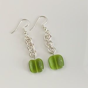 Sterling silver handmade chain mail w/ green stone